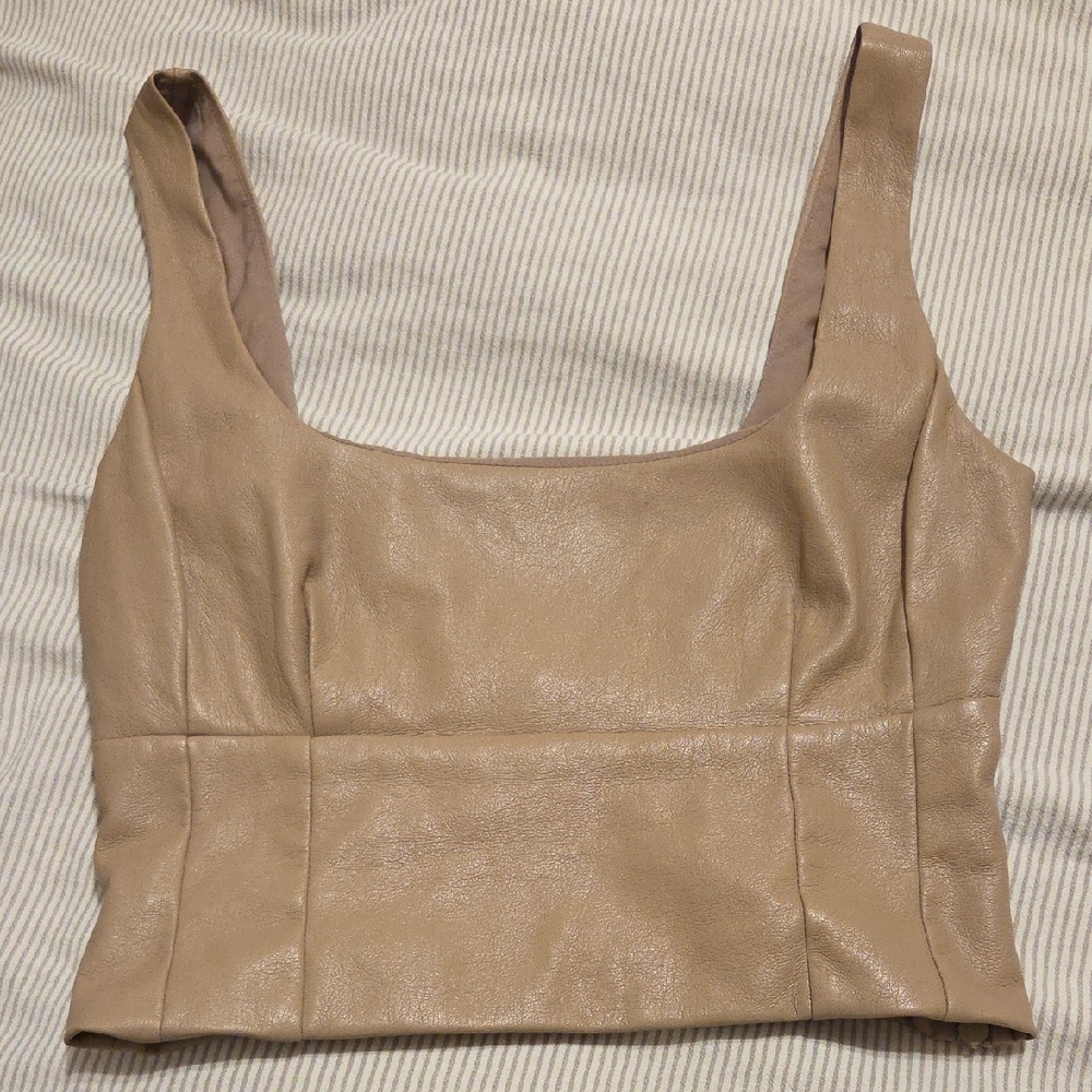 Wilfred Tan Vegan Leather Crop Top